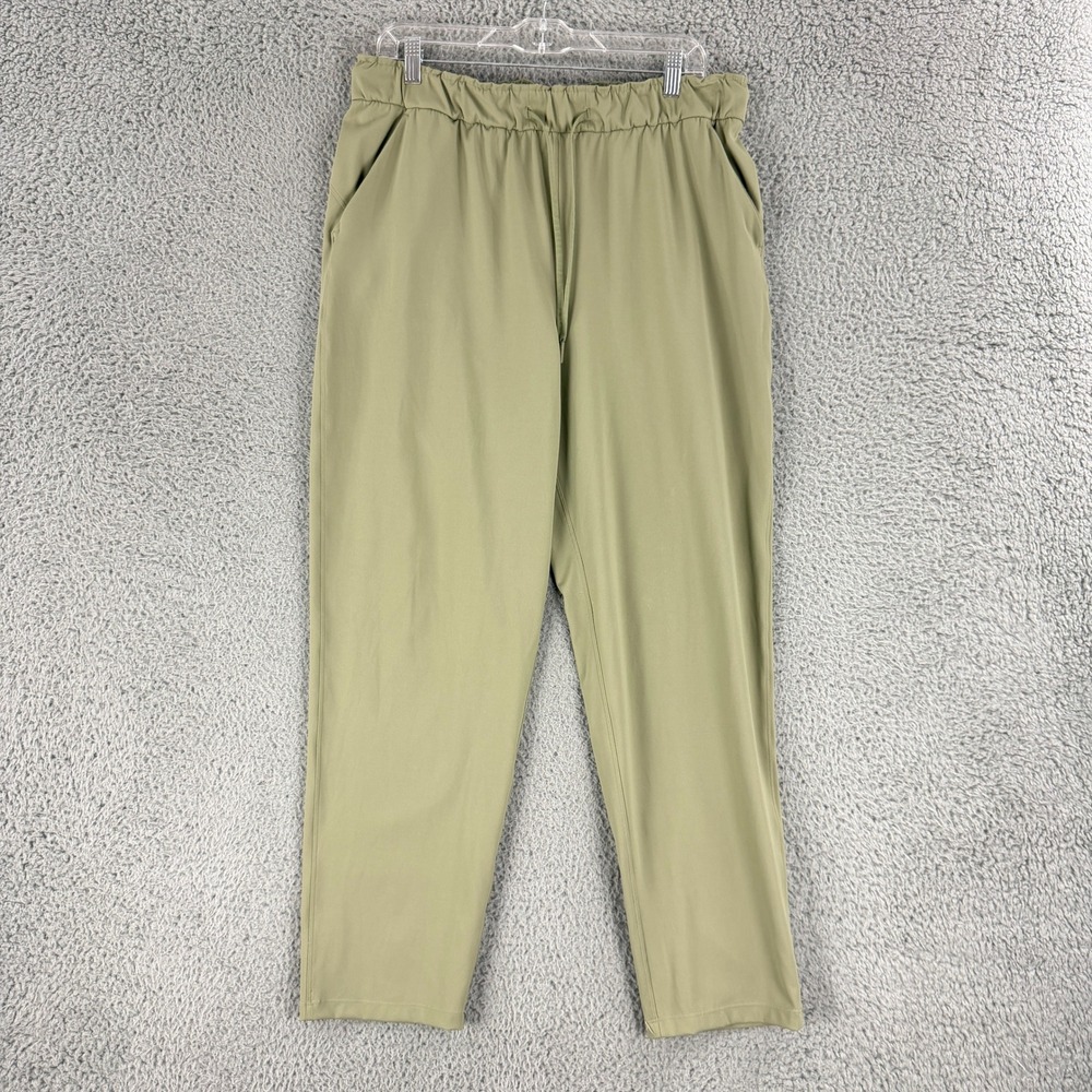 Lululemon Keep Moving Pants Women 12 Sage Green High Rise Tapered Stretch Travel